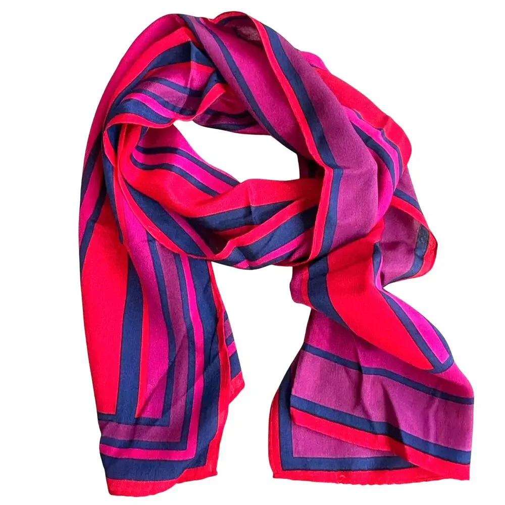 Liz Claiborne long rectangle silk scarf pink purple black geometric 1980's